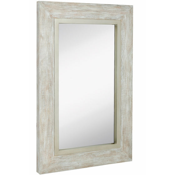 Large White Washed Framed Mirror | Beach Distressed Frame | Solid Glass Wall Mirror | Vanity, Bedroom, or Bathroom | Hangs Horizontal or Vertical | 100% (24" x 36")