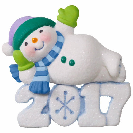 Hallmark Keepsake 2017 Frosty Fun Decade Lounging Snowman Dated Christmas Ornament