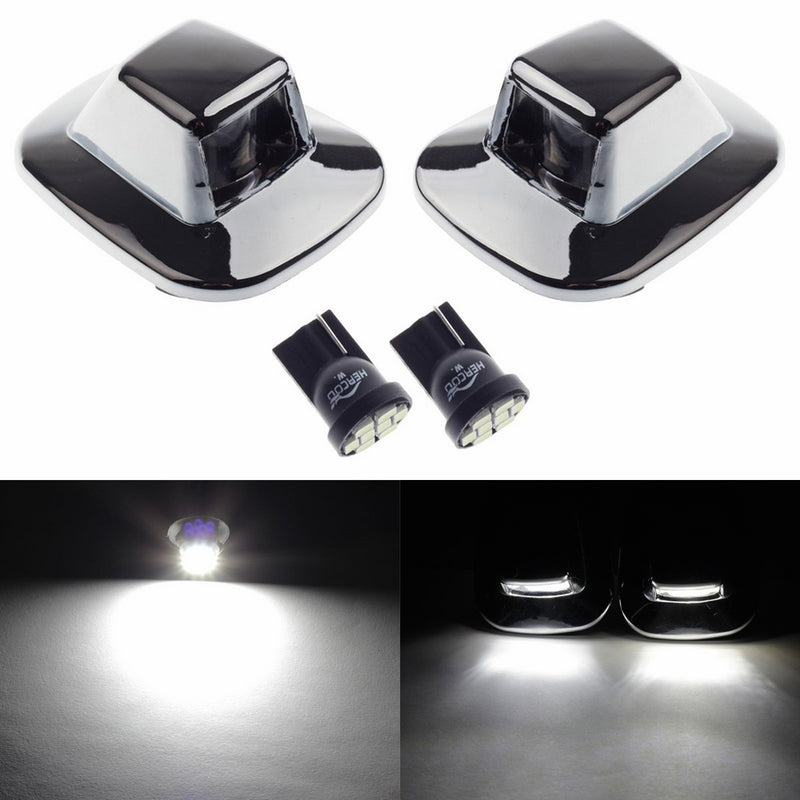 HERCOO License Plate Light Lens w/ LED Bulbs Aftermarket Replacement for 1992-2000 GMC Chevy C K 1500 2500 3500 (Qty:2, White)