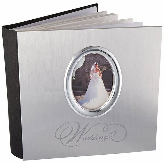MBI 8x8 Inch Wedding Photo Album with Photo Opening Front, Silver (850014)