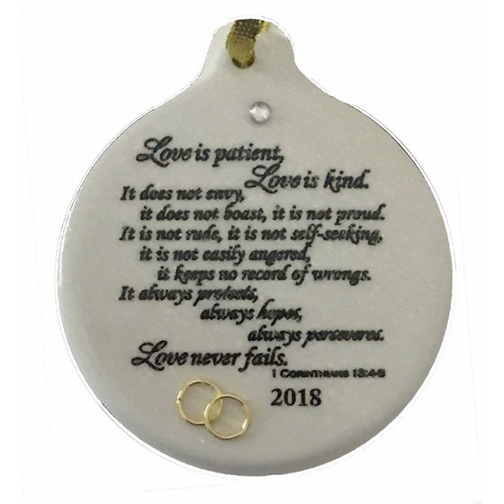 Corinthians 13.4 Love Is Patient 2018 Wedding Anniversary Porcelain Ornament Christmas Rhinestone Detail Gift Boxed