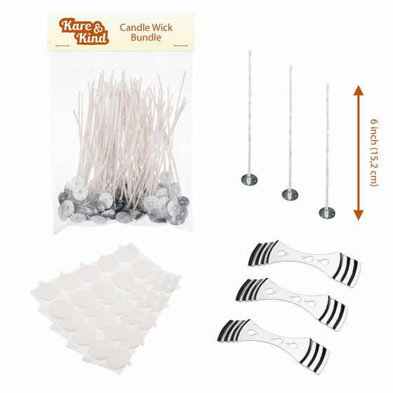 Candle Wick Bundle: 50 Candle Wicks, 50 Stickers and 3 Wick Holders - Easy Positioning - Wicks Coated With Natural Soy Wax, Cotton Threads Woven with Paper - Contains No Lead, Zinc or Other Metals