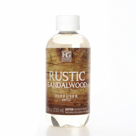 Hosley Premium Rustic Sandalwood Reed Diffuser Refills Oil, 230 ml (7.75 fl oz) Made in USA. BULK BUY. Ideal GIFT for weddings, spa, Reiki, Meditation settings W1