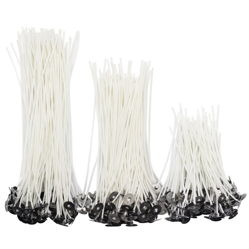 Hysagtek 300 Pcs Low Smoke Natural Candle Wick Pre-Waxed Wick with Sustainers Tabs Candle Making Kit Supplies for Candle Making and Candle DIY,9cm/3.5in,15cm/6in and 20cm/8in Long
