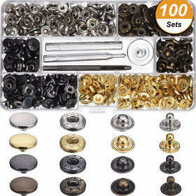 Hotop 100 Set Snap Fasteners Leather Snaps Button Kit Press Studs with 4 Pieces Fixing Tools, 12.5 mm in Diameter