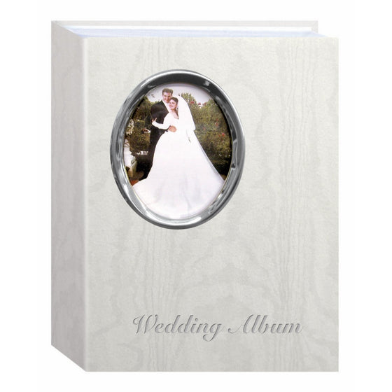 Pioneer Photo Albums 200 Pocket Ivory Moire Cover Album with Silver Tone Oval Frame and Wedding Album Text for 4 x 6-Inch Prints