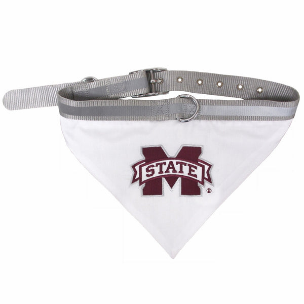 NCAA BANDANA - MISSISSIPPI STATE BULLDOGS DOG BANDANA with Reflective & Adjustable DOG COLLAR, Medium
