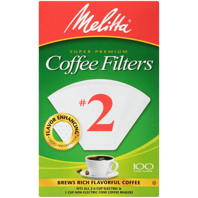 Melitta Cone Coffee Filters, White, No. 2, 100 count