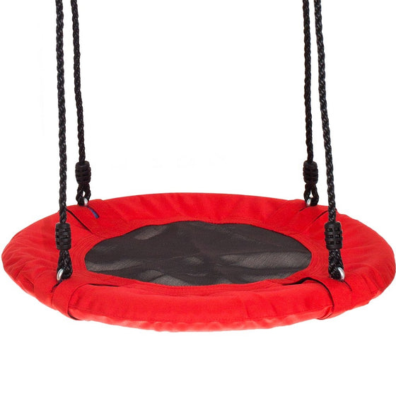 Swinging Monkey Products Fabric Saucer Spinner Swing, Red or Gray - FUN! Easy Install on Swing Set or Tree, Nylon Rope with Padded Steel Frame
