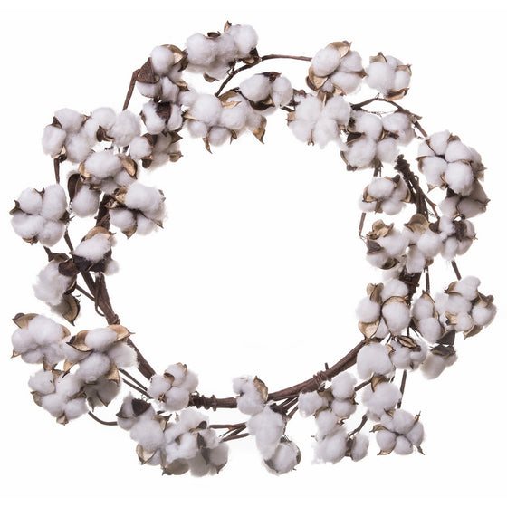 Farmhouse Full White Fluffy Cotton Boll Wreath Stem Branches - Welcome Home Decor Floral Artificial Wreath Bouquet for Front Door, Wall, Hallway & Entryway - 20-26 Inches