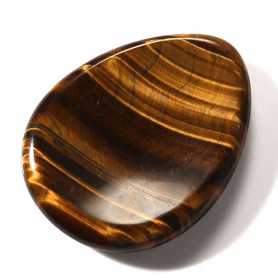 QGEM Tiger's eye Gemstone Carved Thumb Worry Stone Healing Crystals Pocket Palm Stone W/Box