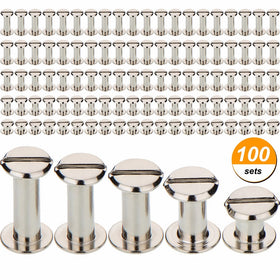 TecUnite 100 Pieces Silvery Chicago Screws Metal Screw Posts Nail Rivet Chicago Button for Leather Bookbinding Crafts, 1/4, 3/8, 1/2, 9/16 and 11/16 inches