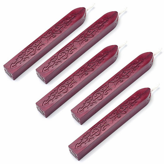 Wax Seal Sticks, Yoption 5 Pcs Totem Fire Manuscript Sealing Seal Wax Sticks with Wicks Cord Wick Sealing Wax For Postage Letter Retro Vintage Wax Seal Stamp (Red Wine)