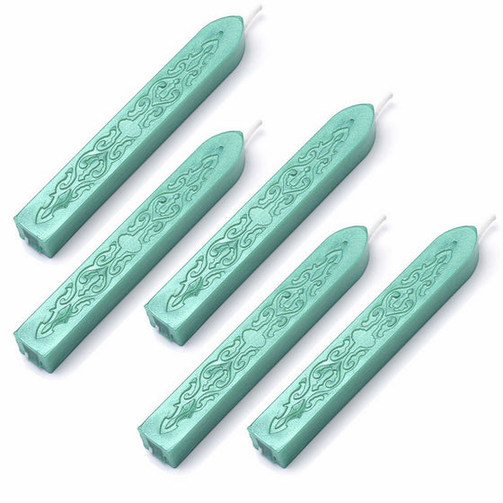 Wax Seal Sticks, Yoption 5 Pcs Totem Fire Manuscript Sealing Seal Wax Sticks with Wicks Cord Wick Sealing Wax For Postage Letter Retro Vintage Wax Seal Stamp (Green)