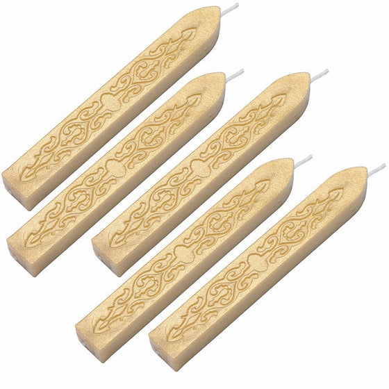 Wax Seal Sticks, Yoption 5 Pcs Totem Fire Manuscript Sealing Seal Wax Sticks with Wicks Cord Wick Sealing Wax For Postage Letter Retro Vintage Wax Seal Stamp (Light Golden)