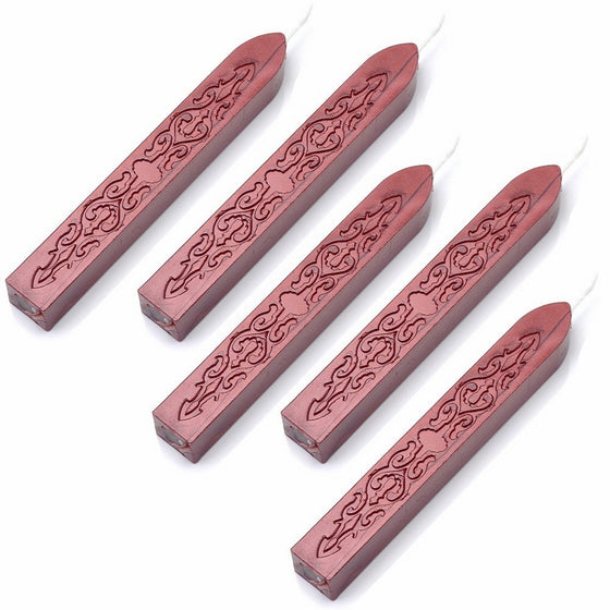 Wax Seal Sticks, Yoption 5 Pcs Totem Fire Manuscript Sealing Seal Wax Sticks with Wicks Cord Wick Sealing Wax For Postage Letter Retro Vintage Wax Seal Stamp (Flashing Red Wine)