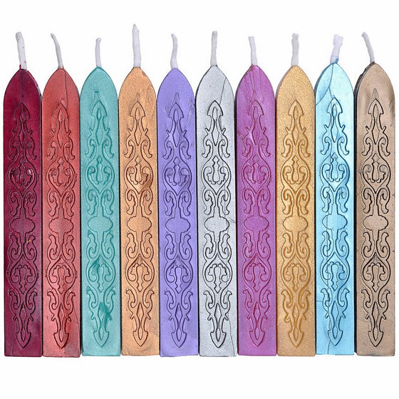 Sealing Wax Sticks, Yoption 10 Pcs Totem Fire Manuscript Sealing Wax Sticks with Wicks Multi-Color Seal Wax for Postage Letter Retro Vintage Wax Seal Stamp (Mix Color)