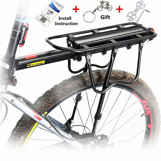 West Biking 110 Lb Capacity Almost Universal Adjustable Bike Cargo Rack Cycling Equipment Stand Footstock Bicycle Luggage Carrier Racks with Reflective Logo