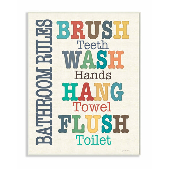 Stupell Home Décor Colorful Bathroom Rules Typog Wall Plaque Art, 10 x 0.5 x 15, Proudly Made in USA