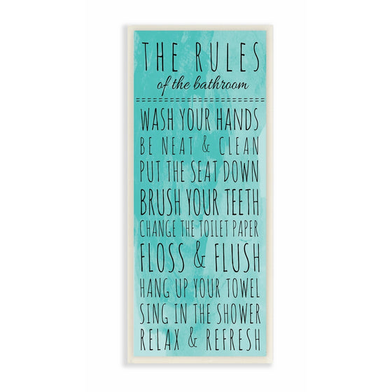 Stupell Home Décor Bathroom "The Rules" Turquoise Wall Plaque Art, 7 x 0.5 x 17, Proudly Made in USA