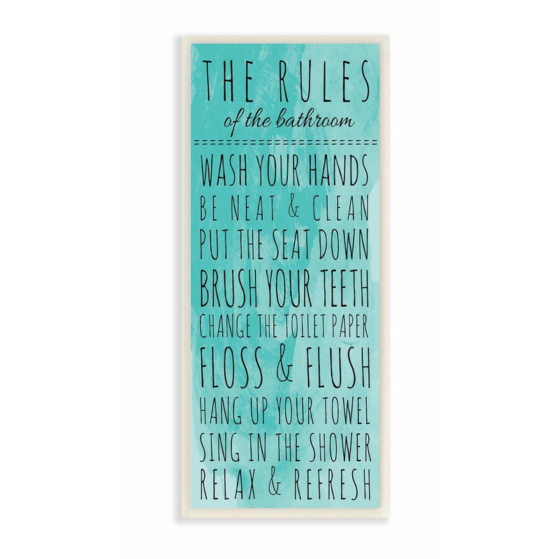 Stupell Home Décor Bathroom "The Rules" Turquoise Wall Plaque Art, 7 x 0.5 x 17, Proudly Made in USA