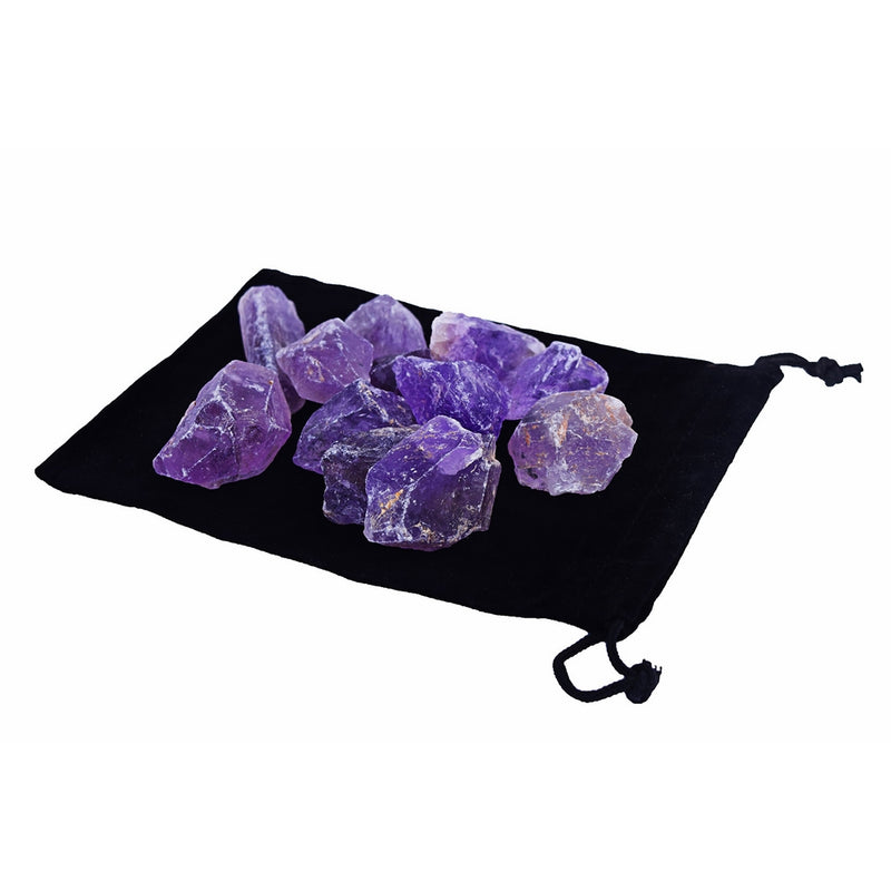 Zentron Crystals 1/2 Pound Rough Amethyst in Velvet Bag Large Raw Gemstones for Wire Wrapping, Polishing, Tumbling, Reiki and Wicca