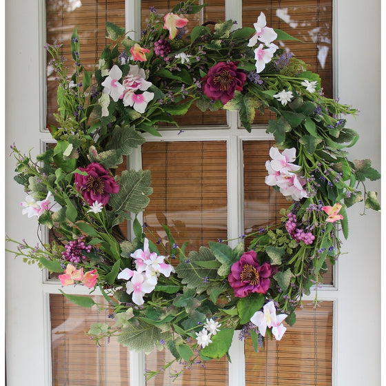 Windsor Silk Spring Door Wreath 24 Inch- Beautiful Silk Front Door Wreath For Spring And Summer Wreath Display, Handcrafted With Care, Beautiful White Gift Box Included