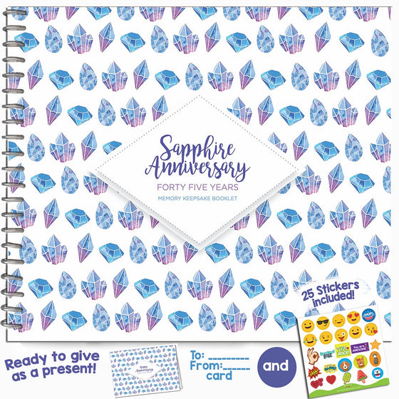 Unique 45th Wedding Anniversary Memory Book with Stickers and A Matching Card - 5-Second Memory Journal For Your Special Sapphire Anniversary - The Perfect Keepsake Booklet for Special Memories