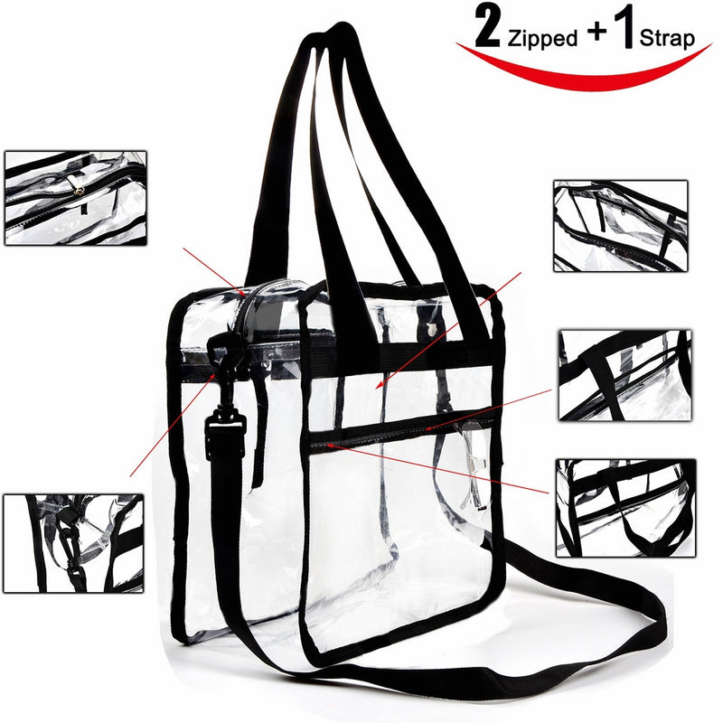 Youngever Clear Bag - 12 X 6 X 12 (inch) - Stadium Approved - Clear tote bag - Heavy Duty - Shoulder straps and zippered top - Both Inside and Outside Zipped