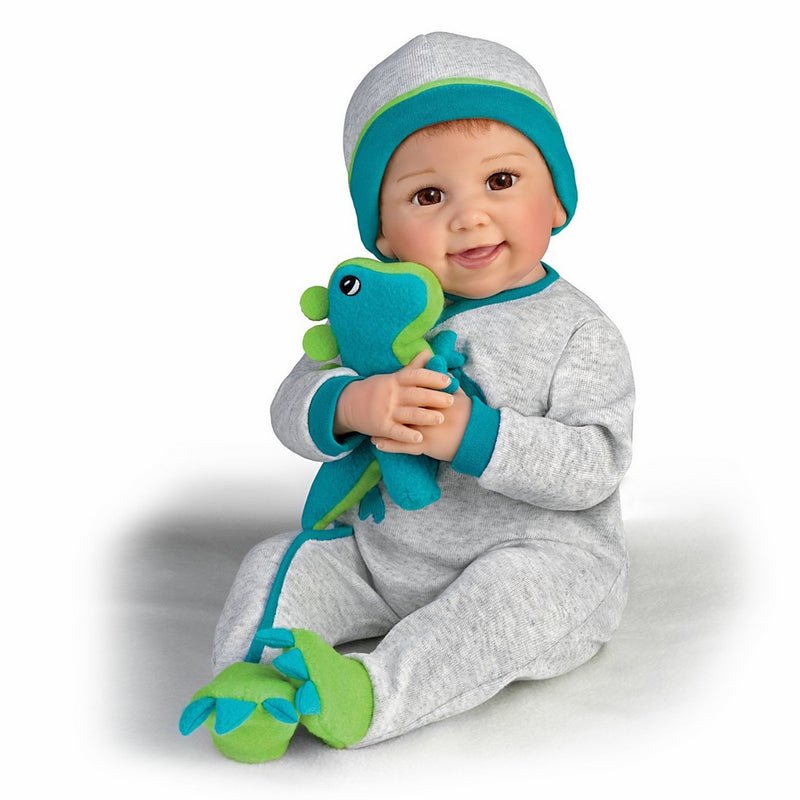 Linda Murray So Truly Real Poseable Baby Doll With Plush Dinosaur by The Ashton-Drake Galleries