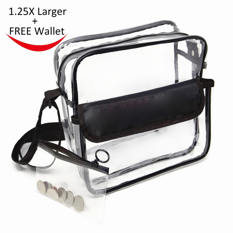 Youngever Deluxe Clear Cross-Body Messenger Shoulder Bag, NFL and PGA Stadium Approved Clear Bag, Heavy Duty, Adjustable Cross-Body Strap Clear Plastic Bag, 10" 10" 4"