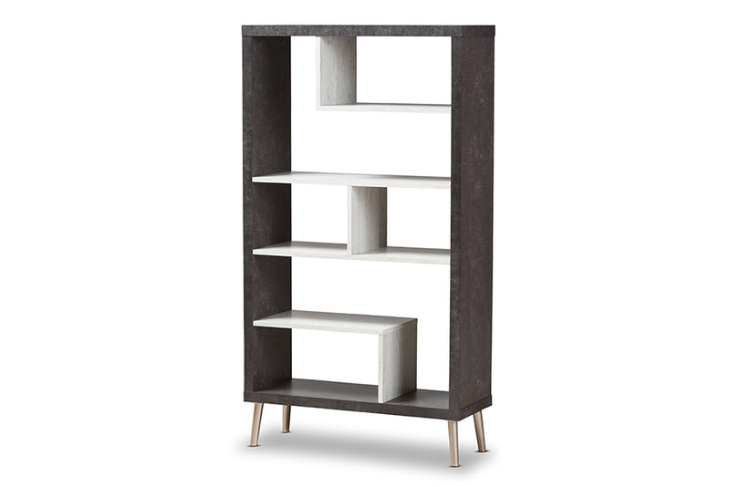 Baxton Studio Atlantic Modern and Contemporary Dark Brown and Light Grey Two-Tone Finished Wood Display Shelf