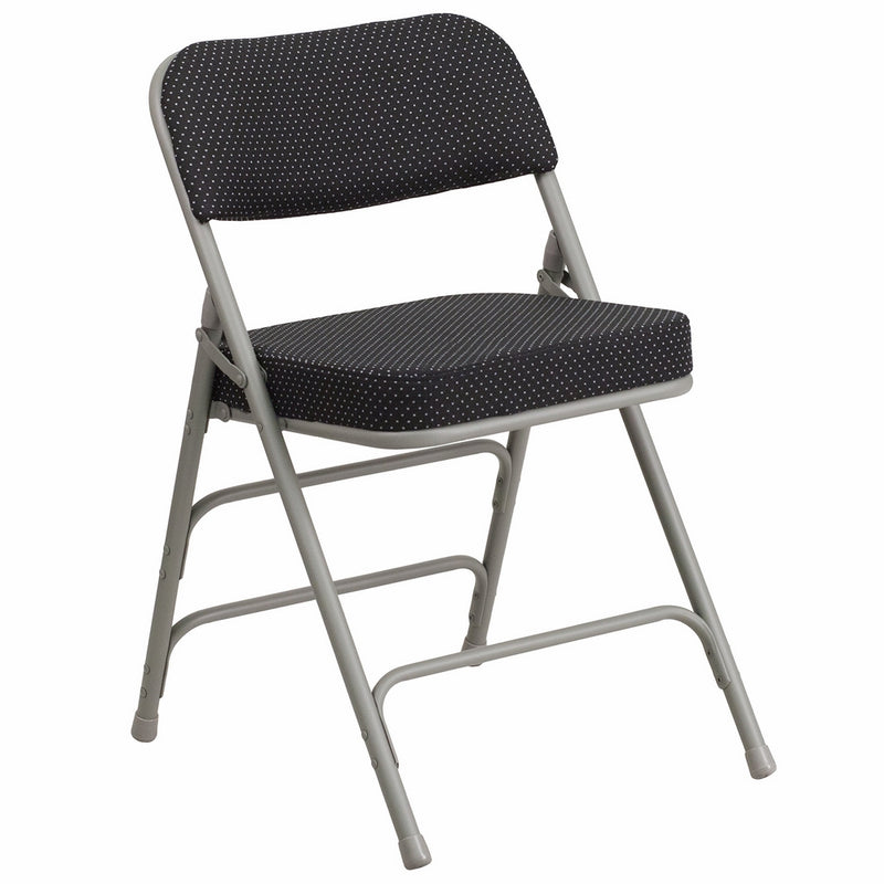 Flash Furniture HERCULES Series Premium Curved Triple Braced & Double Hinged Black Pin-Dot Fabric Metal Folding Chair