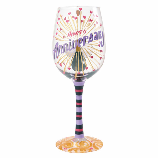 Designs by Lolita “Happy Anniversary” Hand-painted Artisan Wine Glass, 15 oz.