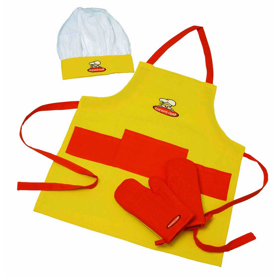 Curious Chef 4-Piece Child Chef Textile Set, Yellow and Orange