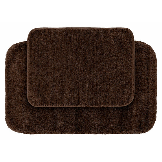 Garland Rug 2-Piece Traditional Nylon Washable Bathroom Rug Set, Chocolate