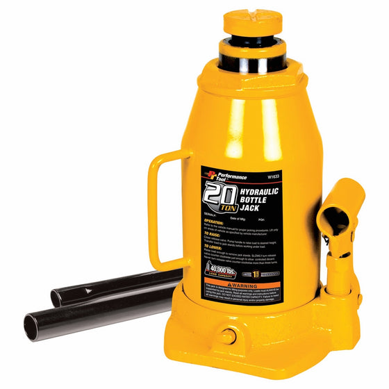 Performance Tool W1633 20 Ton (40,000 lbs.) Heavy Duty Hydraulic Bottle Jack