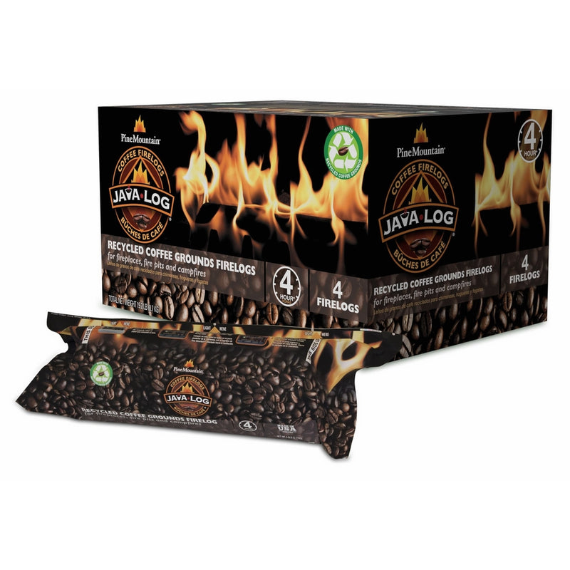 Pine Mountain 4152501471 Java-Log Firelog, 4-Hour Burn Time, Recycled Coffee Grounds, 4 Logs