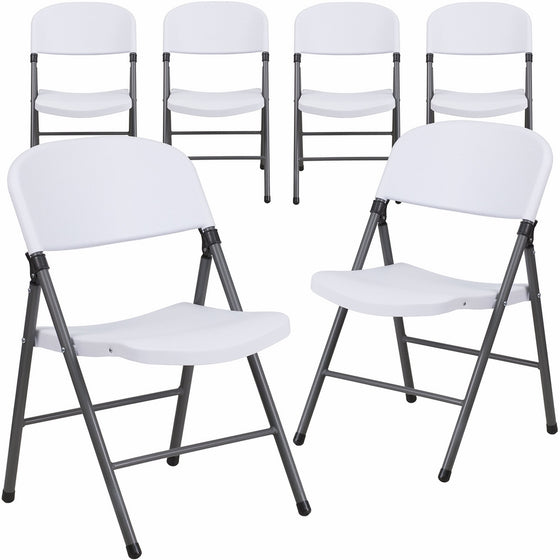 Flash Furniture 6 Pk. HERCULES Series 330 lb. Capacity White Plastic Folding Chair with Charcoal Frame