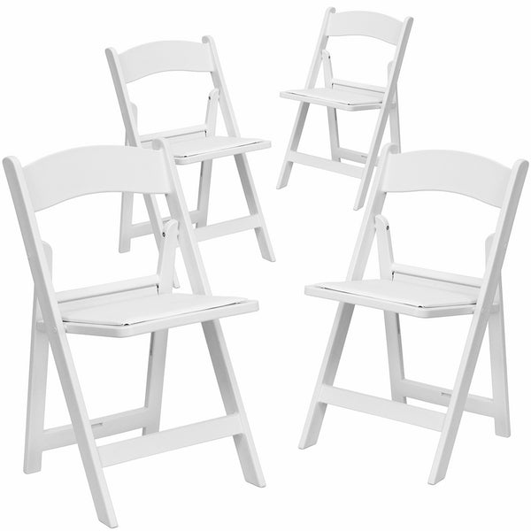 Flash Furniture 4 Pk. HERCULES Series 1000 lb. Capacity White Resin Folding Chair with White Vinyl Padded Seat