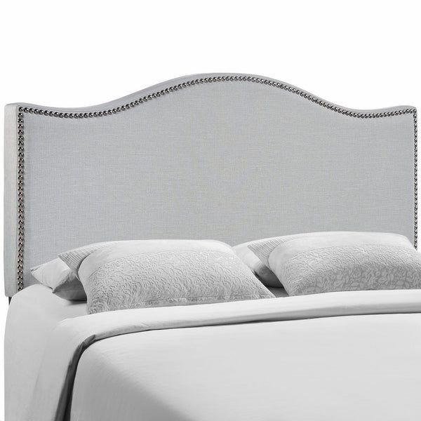 Modway Curl Upholstered Linen Headboard Queen Size With Nailhead Trim and Curved Shape In Sky Gray