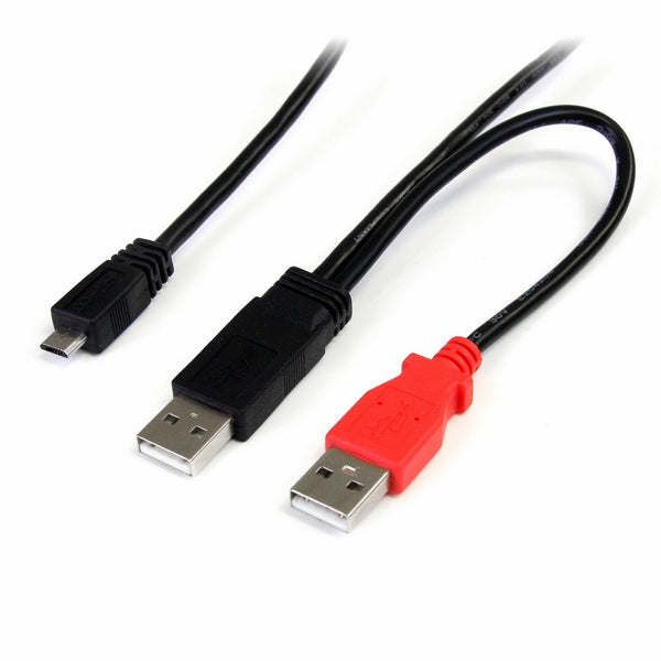 StarTech.com USB2HAUBY1 1 Feet USB Y Cable for External Hard Drive - Dual USB A to Micro B