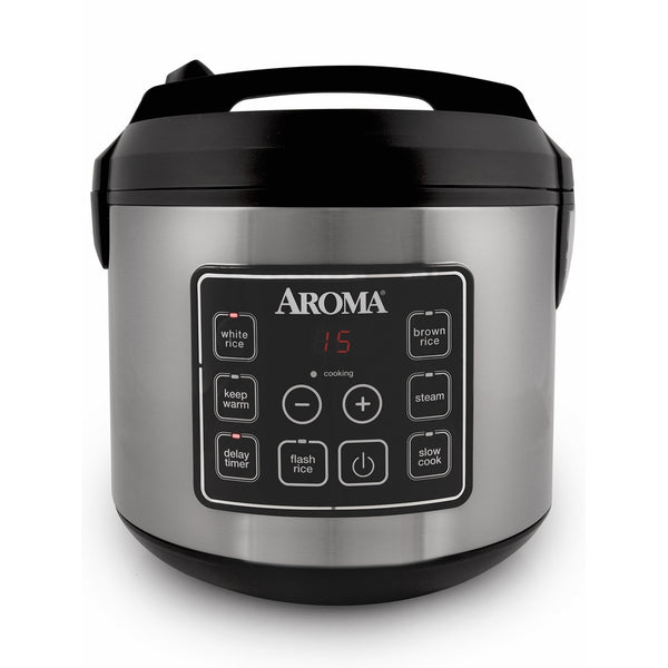 Aroma Housewares 20 Cup Cooked (10 cup uncooked) Digital Rice Cooker, Slow Cooker, Food Steamer, SS Exterior (ARC-150SB)