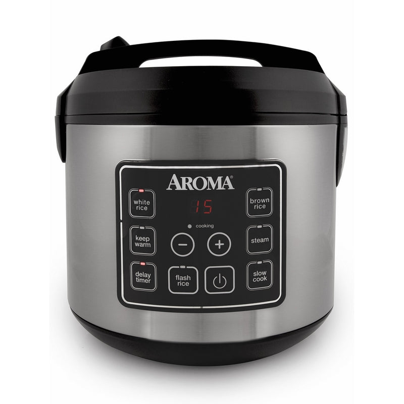 Aroma Housewares 20 Cup Cooked (10 cup uncooked) Digital Rice Cooker, Slow Cooker, Food Steamer, SS Exterior (ARC-150SB)