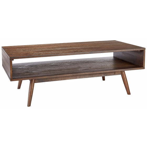 Ashley Furniture Signature Design - Kisper Contemporary Rectangular Cocktail Table with Storage Shelf - Dark Brown