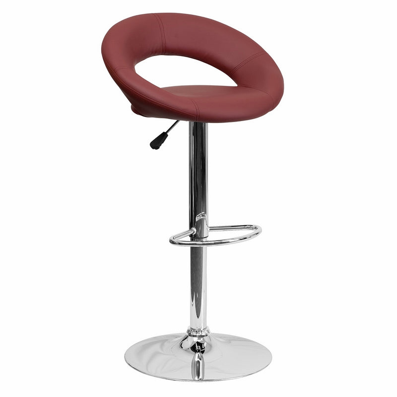 Flash Furniture Contemporary Burgundy Vinyl Rounded Back Adjustable Height Barstool with Chrome Base