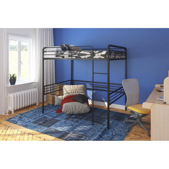 DHP Full Metal Loft Bed with Ladder, Space-Saving Design, Black