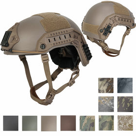Lancer Tactical MEDIUM - LARGE Industrial ABS Plastic Constructed Maritime Helmet Adjustable Crown 20mm Side Rail Adapter Velcro padding Stickers NVG Shroud Bungee Retention Goggle Clip - DARK EARTH