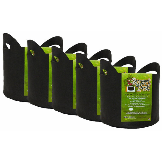 Smart Pot Soft-Sided Fabric Garden Plant Container Aeration Planter Pots with Cut Handles, 7 gallon, 5 Pack, Black