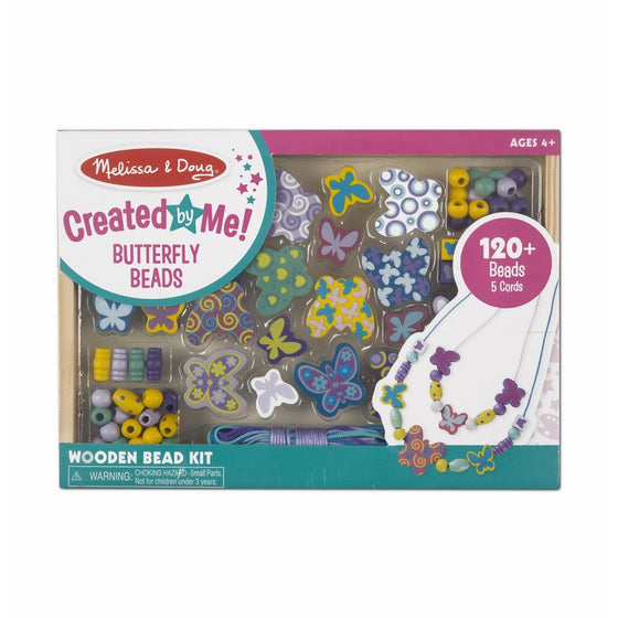 Melissa & Doug Butterfly Friends Wooden Bead Set With 120 Beads for Jewelry-Making